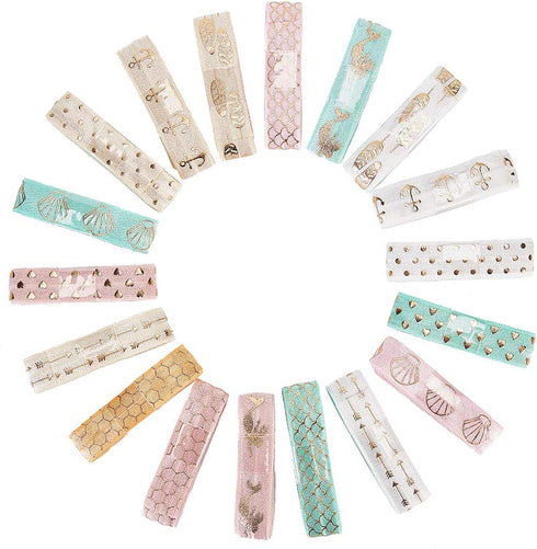 GORGECRAFT 18 Yards Printed Glitter Fold Over Elastic Ribbon 5/8" Grab Bag Headband Elastic Ribbon Trim for Hair Ties DIY Sewing Crafts...