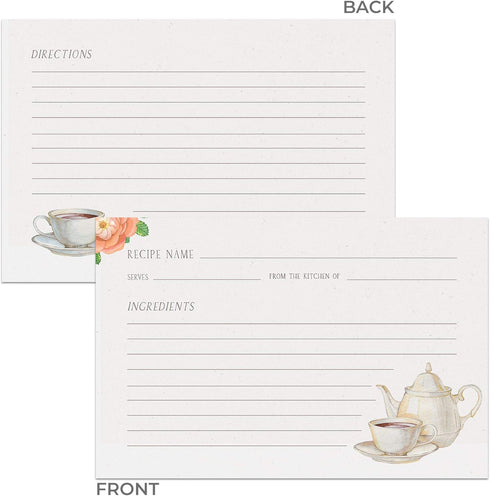 Tea Recipe Cards, 4x6 in, Water-Resistant, Double Sided (Vintage Tea)...