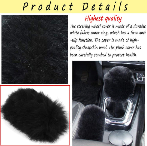 Fluffy Steering Wheel Cover, Fuzzy Steering Wheel Cover for Women, Furry Steering Wheel Covers with Handbrake Cover Gear Shift Cover, 1 Set 3 Pcs,...