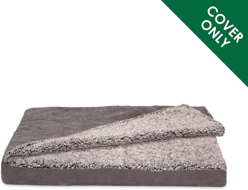Furhaven Replacement Dog Bed Cover Berber & Suede Blanket Top Mattress, Machine Washable - Gray, Medium...