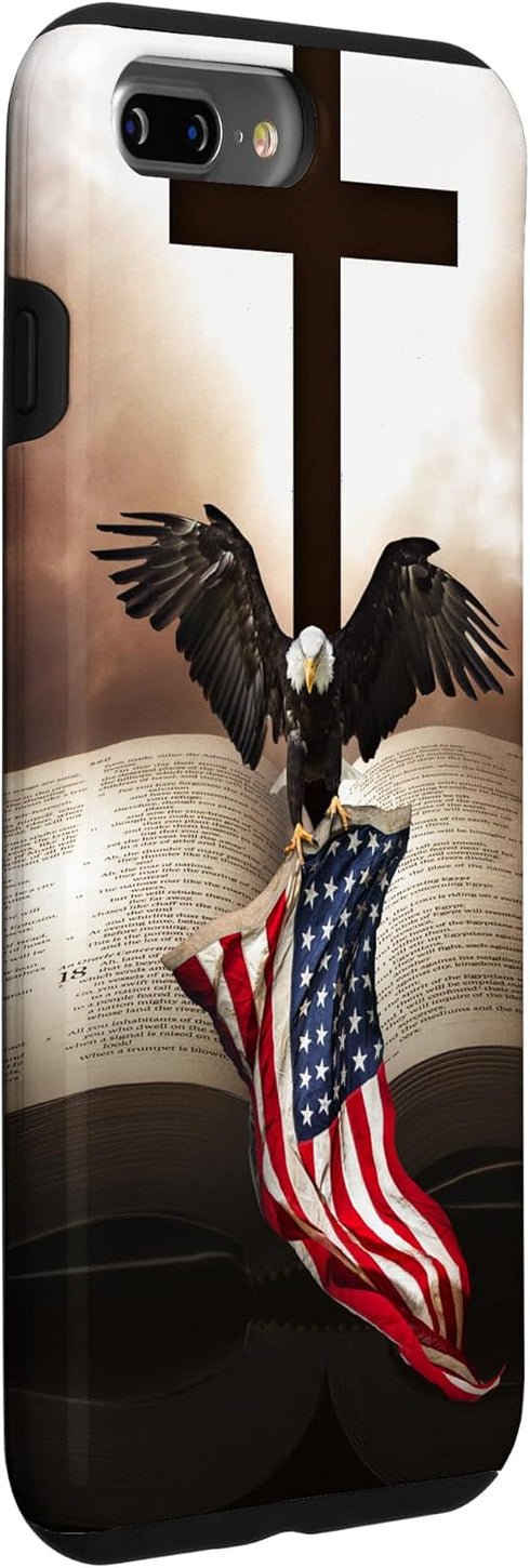 iPhone 7 Plus/8 Plus Pretty Christian Cross Bible A Bald Eagle Grip American Flag Case...