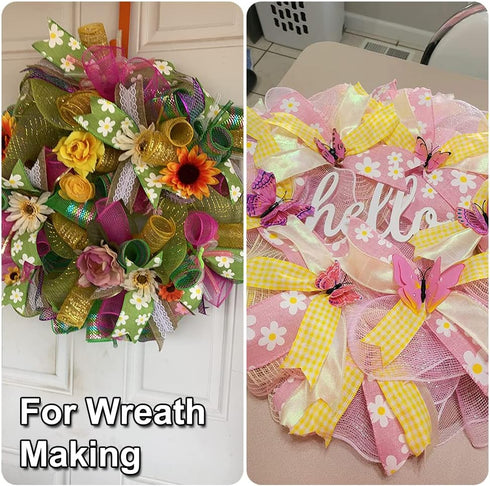 TONIFUL 4 Rolls Easter Ribbon, Burlap Wired Ribbons, Yellow, Pink, Baby Blue, Green, Faux Burlap Ribbon, for Easter Home Decor Wreath Front Door G...