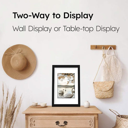 A4 Frame Black - Display 6x8 Picture Frame With Mat or 8.27x11.69 Inch Without Mat Poster Frame, Certificate Document Frame, for Wall Art...