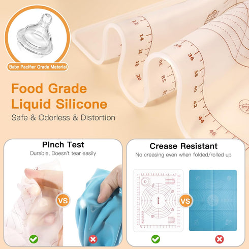 2024 Upgrade Silicone Baking Pastry Mat with Cutter,4mm High Edge&Non-slip&Non-stick Dough Rolling Kneading Mat,Fondant/Crust Mat,Kitchen Counter ...