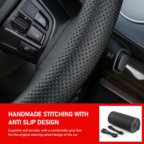 Pack-1 Car Steering Wheel Cover, 14.9" Leather Anti-Scratch Protective Cover for All Seasons, Breathable Non-Slip Easy-to-Hold Cover with DIY Wiri...