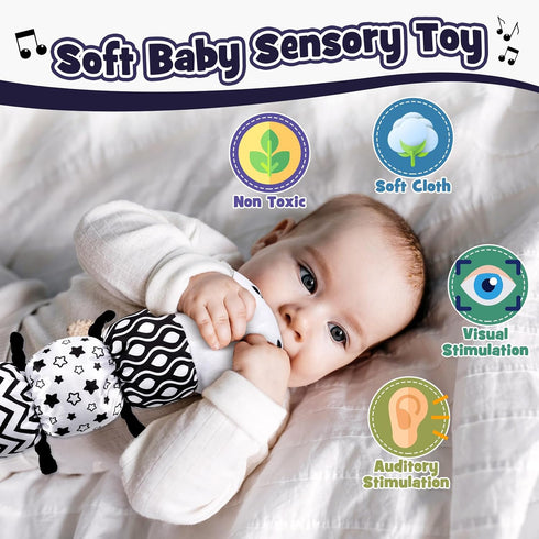 Baby Stuffed Animal Toys Infant Musical Caterpillar Toy with Crinkle & Rattles, 0-3 3-6 Months Sensory Toy Black & White High Contrast Toy, Easter...