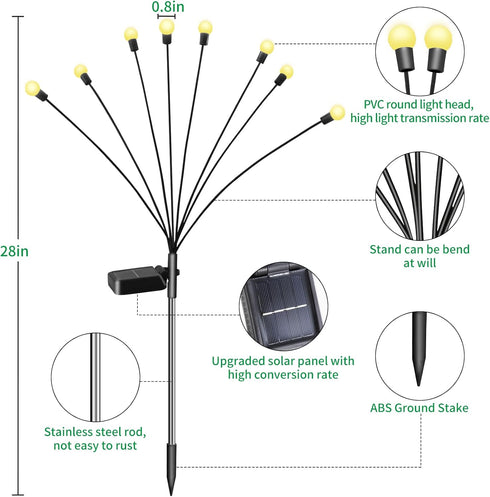 Solar Garden Lights for Outdoor - New ???????????????? 2 Pack 16 LED Swaying Firefly Fairy Lights, Patio Yard Pathway Landscape Christmas Decorati...