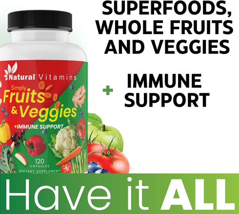 Immune Support Multivitamin with Fruits & Veggies - Complete Daily Health Support - Antioxidant-Rich, Packed with Vitamins and Minerals - Naturall...