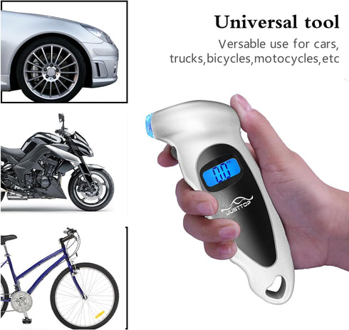 JUSTTOP Digital Tire Pressure Gauge, 150PSI 4 Setting for Cars, Trucks and Bicycles, Backlit LCD and Anti-Skid Grip for Easy and Accurate Reading(...