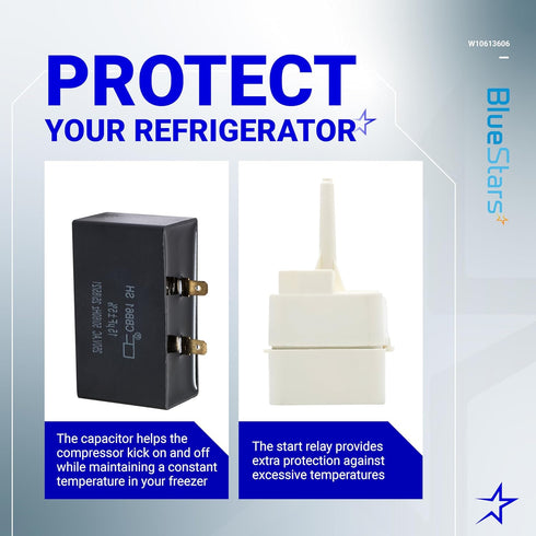 BlueStars New Upgraded W10613606 Refrigerator Compressor Start Relay and Capacitor - Compatible with Whirlpool KitchenAid Kenmore Refrigerators - ...