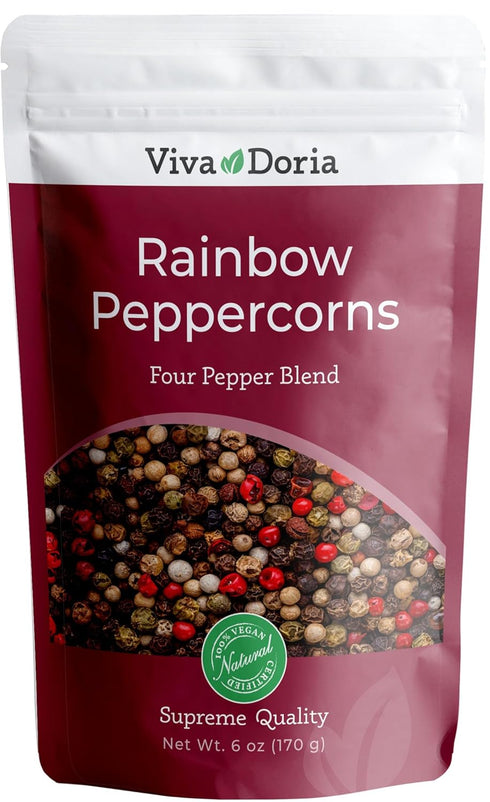 Viva Doria Rainbow Peppercorns - Four Peppercorn Blend, Whole Black, Green, Pink and White Pepper, Steam Sterilized 6 Oz, For Grinder Refill...