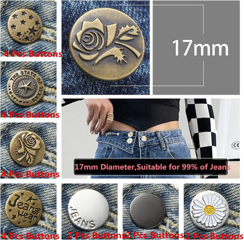40 Sets Button Pins for Loose Jeans,17 mm and 21mm No Sew and No Tools Instant Replacement Snap Tack Pant Button,Reusable and Adjustable Metal Pan...