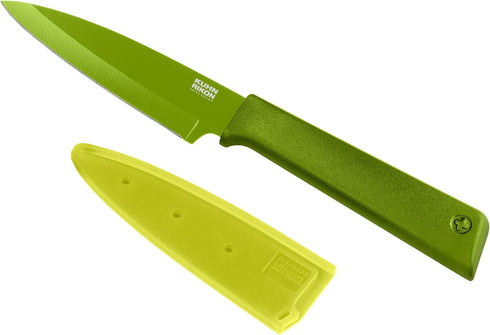 KUHN RIKON Colori+ Non-Stick Straight Paring Knife with Safety Sheath, 4 inch/10.16 cm Blade, Green...