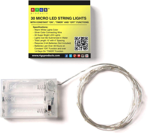 30 LEDs Warm White Color String Lights Silver Wire Indoor and Outdoor 9.5 Feet Firefly Starry Fairy Lights Battery Powered for DIY, Christmas, Hol...