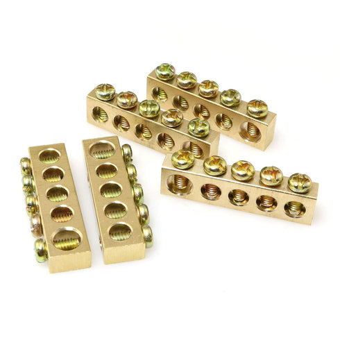 5pcs Electrical Wire Screw Terminal Ground Brass Grounding Bars 5 Positions Terminal Ground Bar, Yellow...