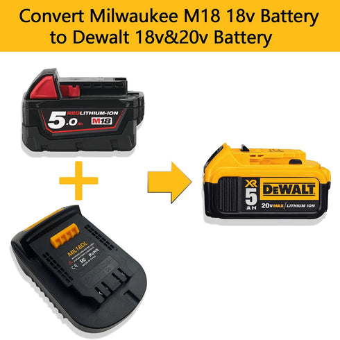 for Milwaukee to Dewalt Battery Adapter, for Milwaukee M18 18v Lithium Battery Convert to Dewalt 18v-20v Lithium Batteries, Converter MIL18DL Use ...