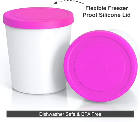BALCI - Premium Ice Cream Containers (2 Pack - 1 Quart Each) Perfect Freezer Storage Tubs with Lids for Ice Cream, Sorbet and Gelato! - Pink...