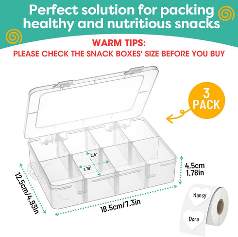 3Pack Snack Box Set for Kids-Reusable Divided Snack Container Box Snackle Box,Snack Solution, Food Storage Container for Kids, School,Travel|Remov...