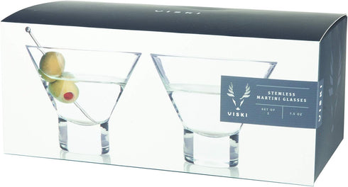 Viski Heavy Base Stemless Martini Glasses Set of 2 - Premium Short Crystal Cocktail Glass Gift Set, 7.5 oz....