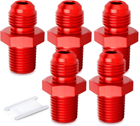 GASHER 5PCS 4AN Male Flare to 1/8" NPT Male Pipe Fitting Straight Aluminum Adapter Fitting Red...