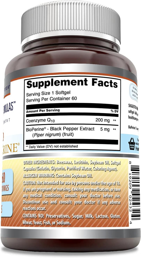 Amazing Formulas CoQ10 with Bioperine Supplement | 200 Mg Per Serving | 60 Softgels | Non-GMO | Gluten Free | Made in USA...