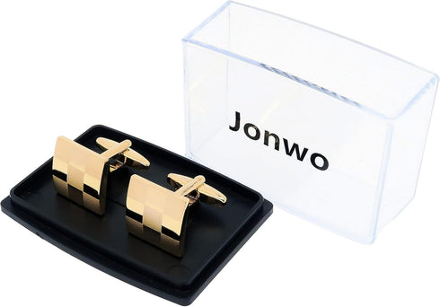 Square Pattern Cufflinks for Men Silver and Gold Plated Men's Cuff Link Set for Wedding Shirt Party Business Birthday Anniversary Dress...