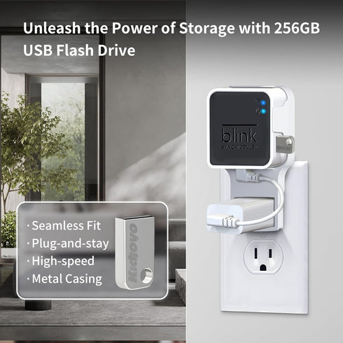 256GB USB Flash Drive & Wall Mount for Blink Sync Module 2 with Short Cable – Declutter, Save Space, and Effortlessly Enhance Security...