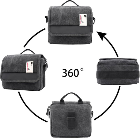 Besnfoto Camera Bag Purse Small Messenger Shoulder Bag for Mirrorless DSLR Camera Waterproof Canvas Compact Photography Case, Black Gray...