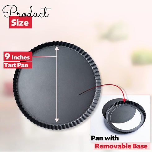 Tart Pan 9 Inch Removable Bottom- Carbon Steel Quiche Pan, Rust & Temperature Resistant Quiche Baking dish 550-600 °F- Non-Stick, Sturdy & Dishwas...