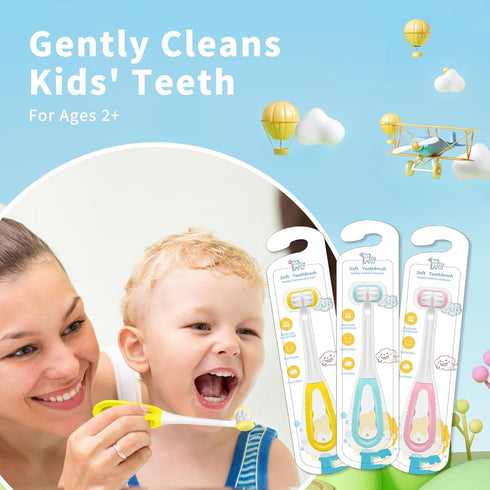 3 Sided Toothbrush Kids, Soft Bristles Toddler Toothbrush, Autism Toothbrush, 360° Oral Teeth Cleaning, Ages 2+...