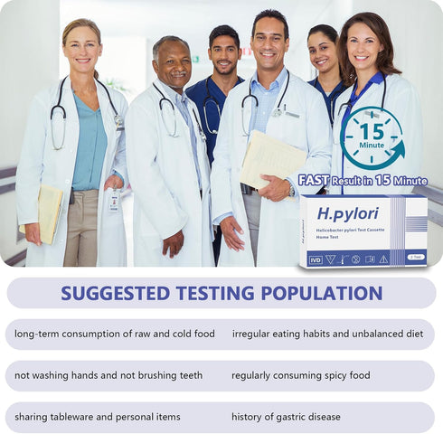 Helicobacter Pylori (H. Pylori) Home Test Kit - Fast and Accurate, 2 Tests Included, Self-Test at Home, Results in 10-15 Minutes, No Lab Visit Req...