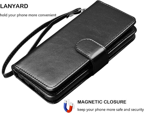 Njjex Wallet Case for Galaxy S21 5G - 9 Card Slots, PU Leather, Detachable Kickstand, Magnetic Cover & Lanyard - Black...