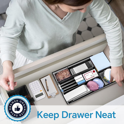 Desk Drawer Organizer, Office Drawer Divider Organizer Tray with 6 Compartments, Metal Mesh Desktop Organization and Accessories for Stationery Ma...
