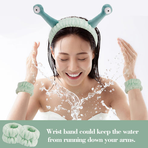 6Pcs Skincare Headbands Snail Spa Headband and Wristband Set Alien Headband Green Frog Face Wash Wristbands Cute Makeup Headband Hair Band for Was...