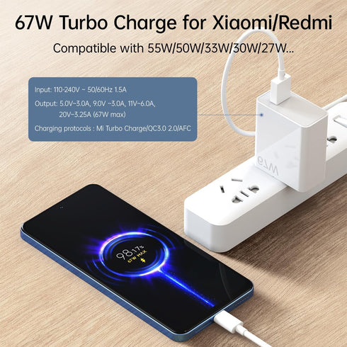 67W for Xiaomi Charger Turbo Fast Wall Block for Xiaomi Mi 14 13 12 12t 12s 10 Pro Lite Redmi Note K60 K50 11 11s 12 Pro Plus Poco F5 X5 F4 X4 Gt ...