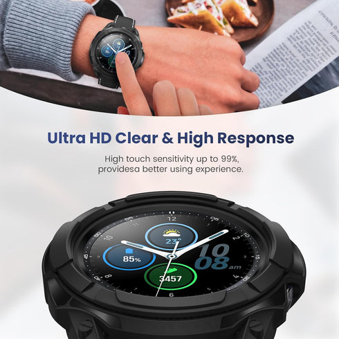 Goton 3 in 1 Accessories for Samsung Galaxy Watch 3 45mm, 1 Rugged TPU Armor Bumper Case +2 Tempered Glass Screen Protector Films + 1 Bezel Ring f...