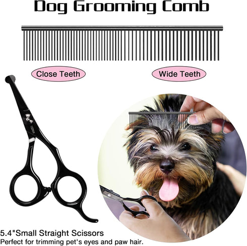 Professional Dog Grooming Scissors with Safety Round Tips, 6 in 1 Dog Grooming Scissors Kit, 4CR Stainless Steel Professional Pet Grooming Shears ...