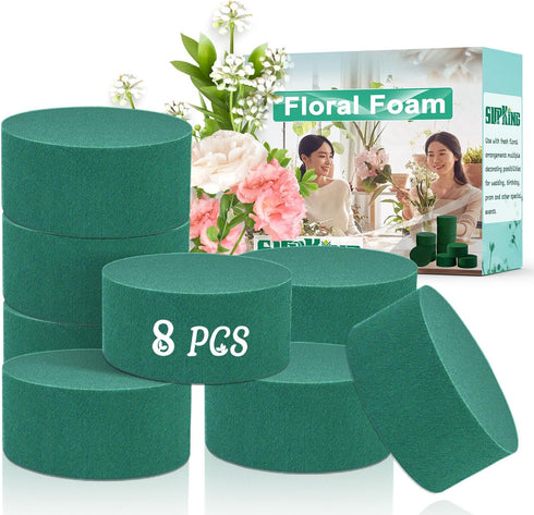 SupKing 8 Pcs Floral Foam Blocks 3.15" Round Green Wet Dry Flower Foam Florist Plant Foam for Fresh Artificial Flower Arrangements...
