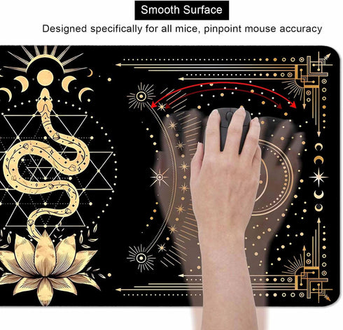 Black & Gold Large Mouse Pad, Boho Snake Witch Desk Mat for Desktop, Women Gaming Full Desk Mousepad, Moon Phases Computer Laptop Protector Writin...