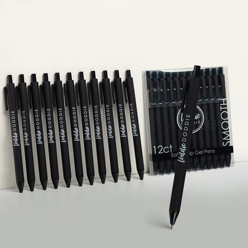 Loddie Doddie Black Gel Pens for Journaling and Note Taking - 12 Pack, 0.7 mm Medium Point Smooth Writing Retractable Pens, No Bleed Non Smudge...