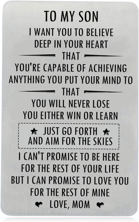 Inspirational Gifts for Son from Mom, Engraved Wallet Inserts with Motivational Quotes, Wallet Insert Cards for Graduation Birthday Gift Ideas...