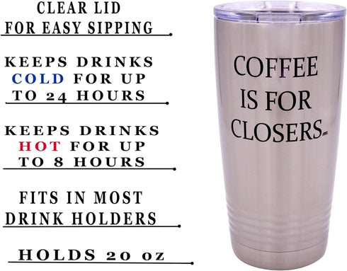 Rogue River Tactical Large Funny Realtor Real Estate Sales Coffee is for Closers 20 Ounce Travel Tumbler Mug Cup with Lid Gift Salesperson Associa...