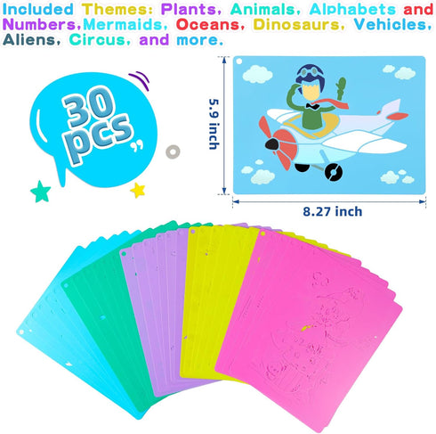 30pcs Drawing Stencils for Kids Painting Large Stencils Reusable Art Stencils Washable Stencil Set (7inch*9.8inch)...