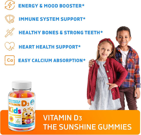 Vitamin D3 Gummies for Kids & Adults 2000 IU - High-Absorption Natural Vitamin D Kids Gummies Supplements 1000IU - Vegetarian Gelatin-Free Immune ...