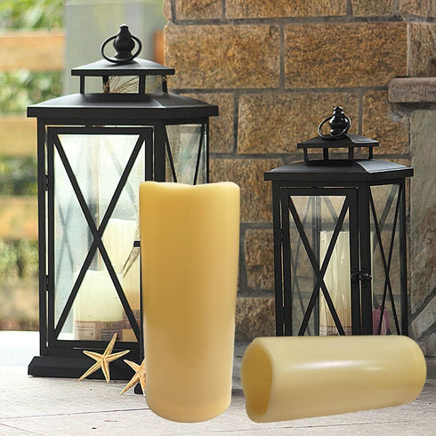 Outdoor Candles, 2 Flickering Waterproof flameless LED Pillar Candles(D: 3" x H: 7") with Remote 2/4/6/8 Timer. Plastic Resin Electric Decorative ...