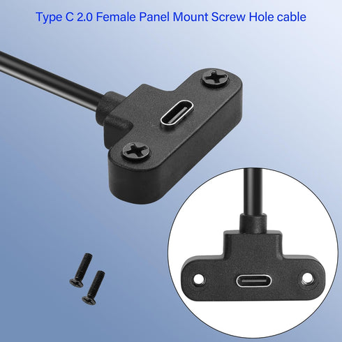 USB 2.0 Tyep C Panel Mount Adapter Cable 90 Degree Angle USB C Male to Female Extension CableUSB 2.0 Type C Cable with Panel Mount Screw for Lapto...