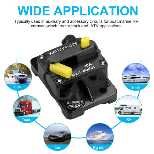 40 Amp Audio Circuit Breaker,12V-48V DC Fuse Holder,30-300A Breaker Switch,Inline Circuit Breaker with Reset Button,for Automotive Marine Boat Aud...