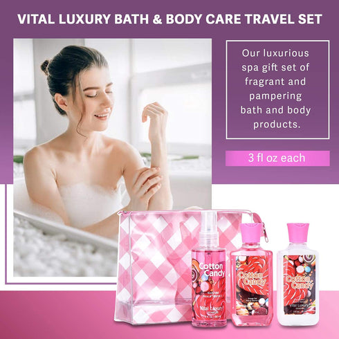 Vital Luxury Cotton Candy Bath & Body Travel Kit, 3 Fl Oz, Ideal Skincare Gift Home Spa Set, Includes Shower Gel, Body Lotion and Fragrance Mist, ...