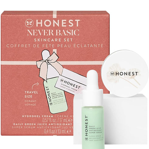 Honest Beauty Never Basic Skincare Duo | Mini Hyaluronic Acid Infused Hydrogel Cream (0.57 fl oz) + Mini Green Juice Antioxidant Serum (0.4 fl oz)...