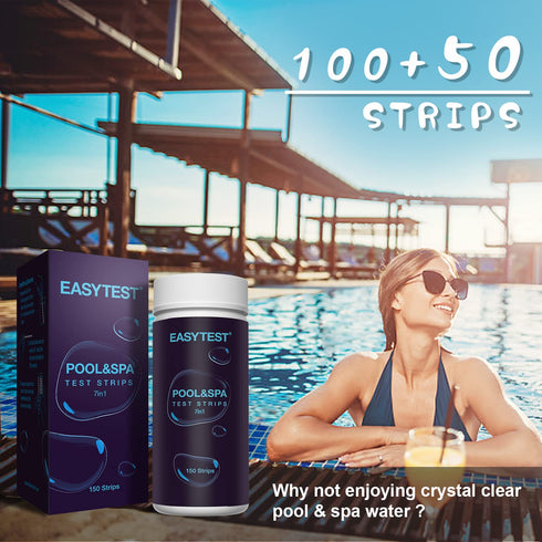 EASYTEST 7-Way Pool Test Strips, 150 Strips Water Chemical Testing for Hot tub and Spa, Accurate Test Bromine, Total Alkalinity, pH, Free Chlorine...